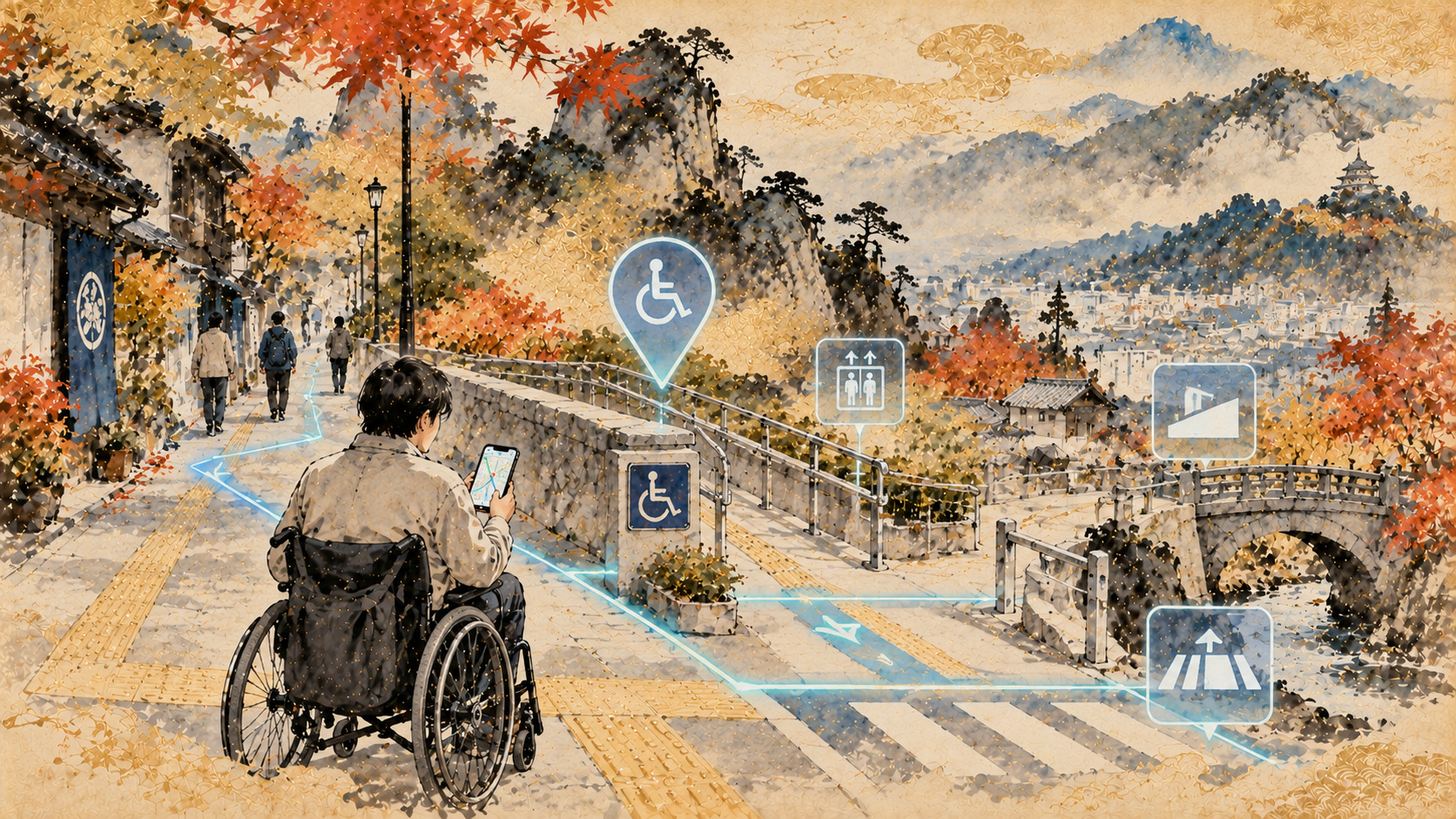 大阪・池田市でAIが歩道の段差を読み取る――誰もが通れる地図への挑戦 — original AI-generated editorial illustration