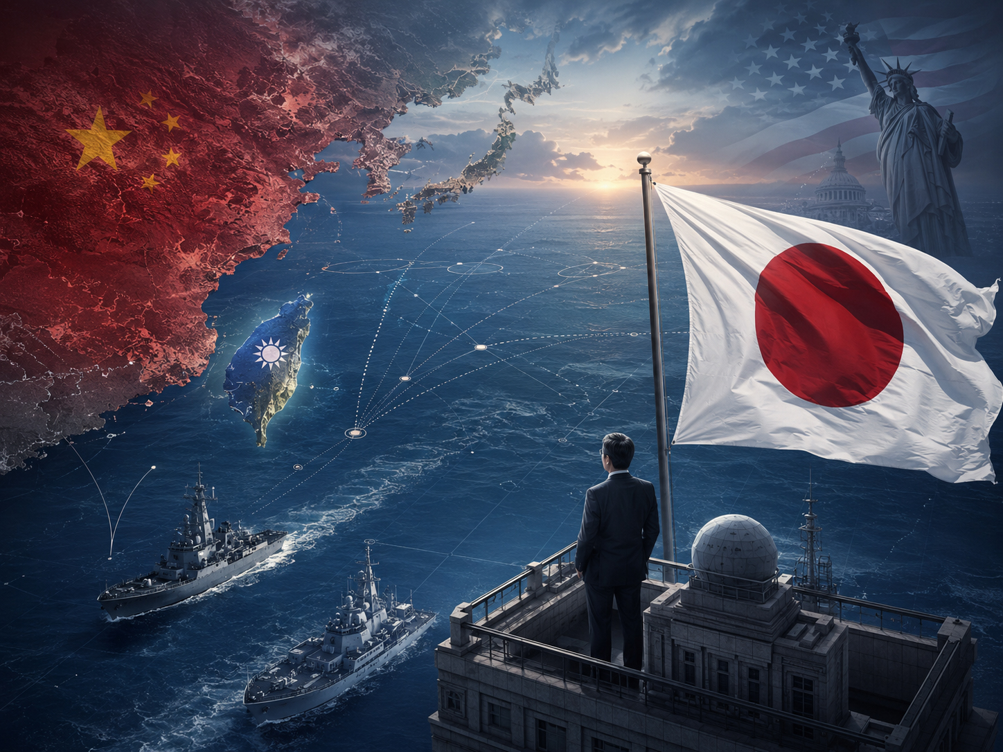 日本、太平洋安全保障の前面へのイラスト