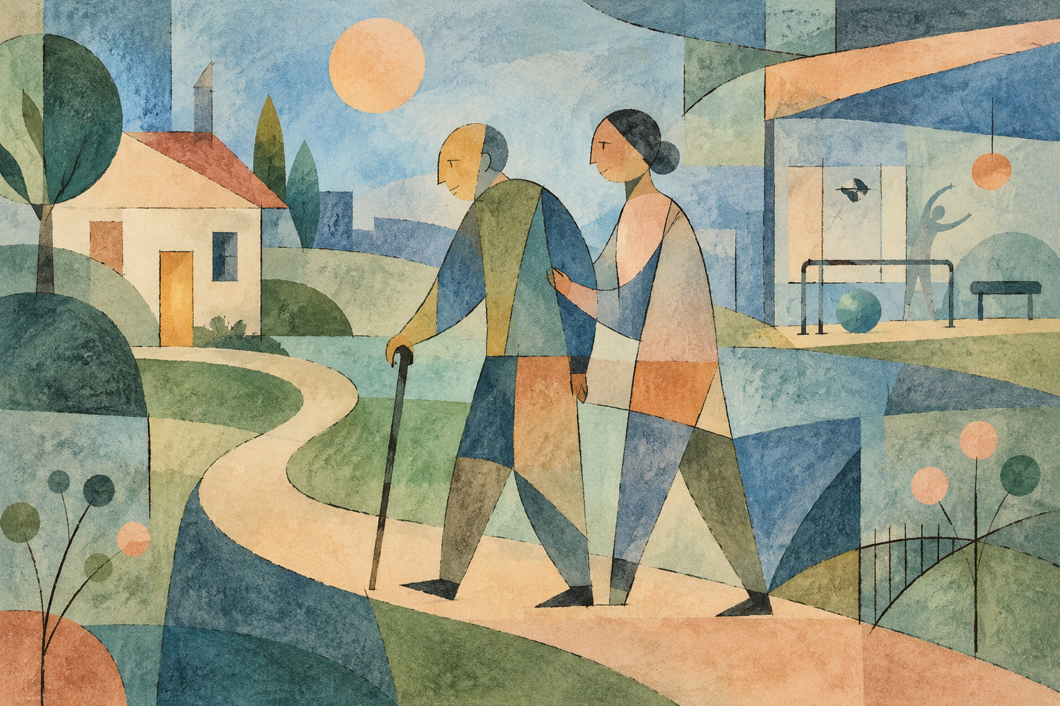 Living with Parkinson’s: connecting treatment to the day beyond the clinic — AI-generated editorial illustration