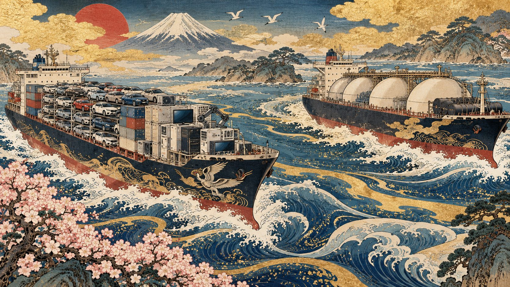 輸出増でも貿易赤字が拡大――エネルギー高が示す日本経済の弱点 — editorial illustration / 編集イラスト