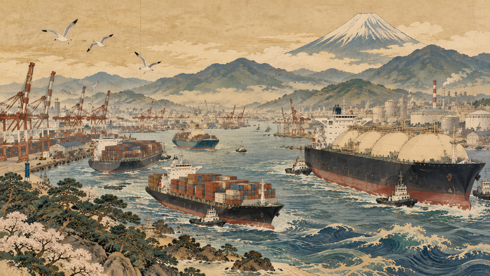 輸出も輸入も過去最高、それでも日本の貿易赤字が倍増した理由 — editorial illustration