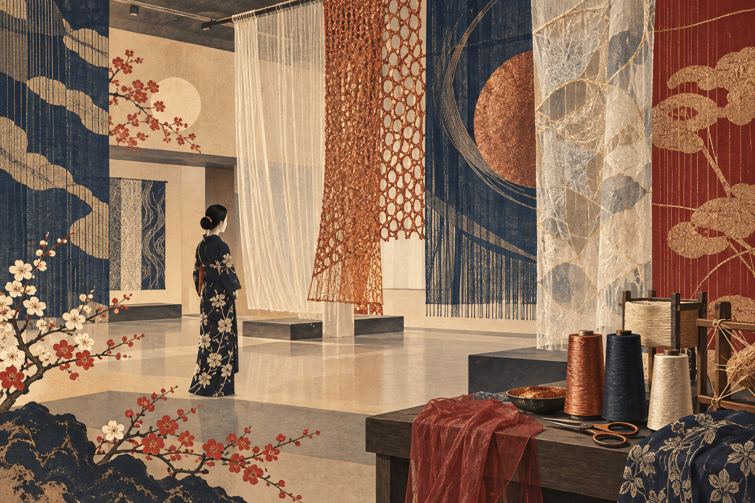The Makers Behind the Cloth: Reiko Sudō and NUNO’s Textile Experiments at LACMA — AI editorial illustration
