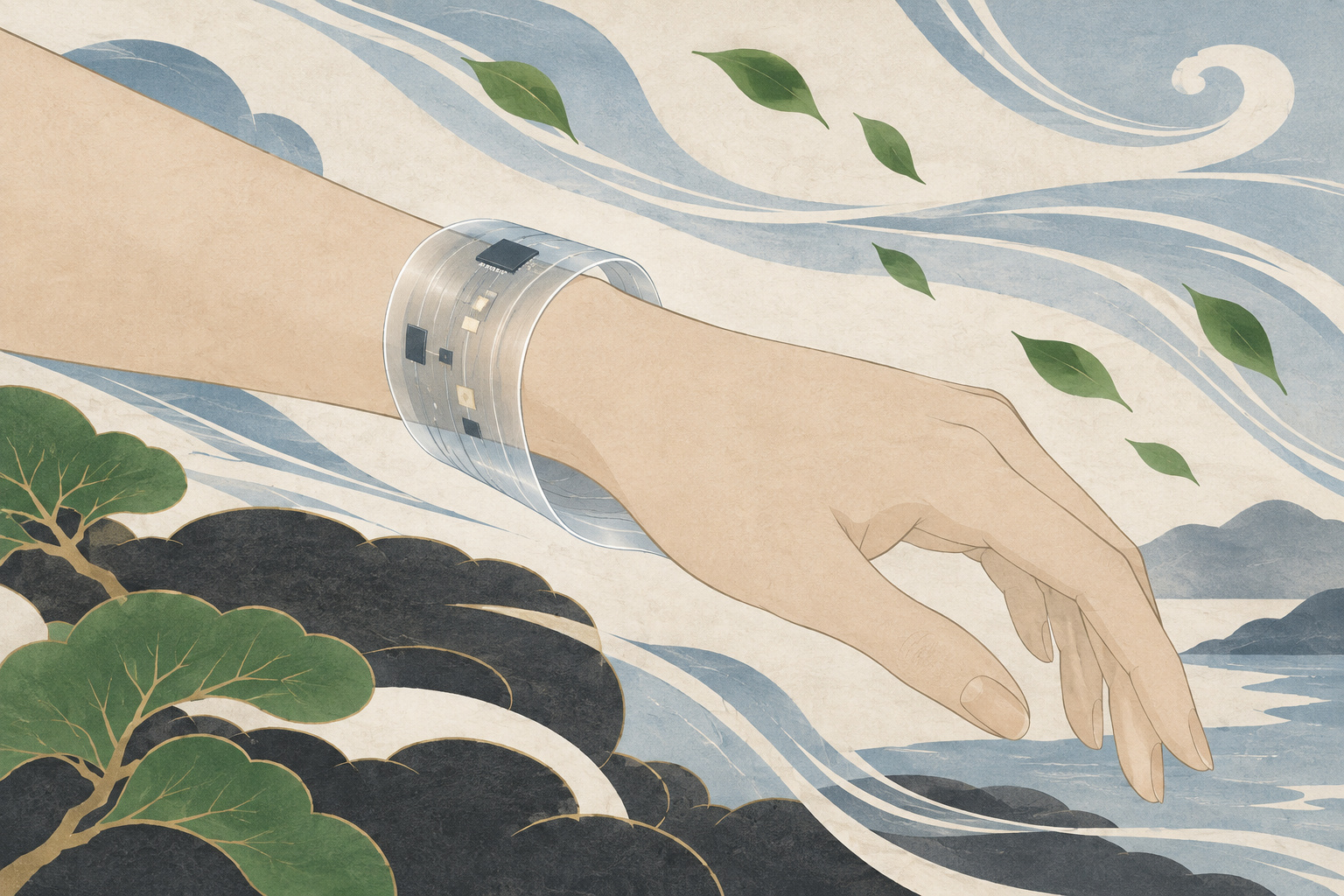 The invisible connection: RIKEN’s stretchable film and the next challenge for wearable electronics — AI editorial illustration