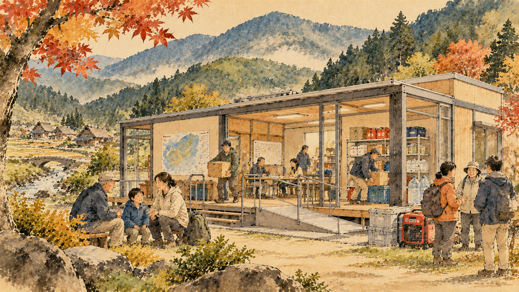 平時は地域の拠点、災害時は支え――地方の建物を再考する — editorial illustration
