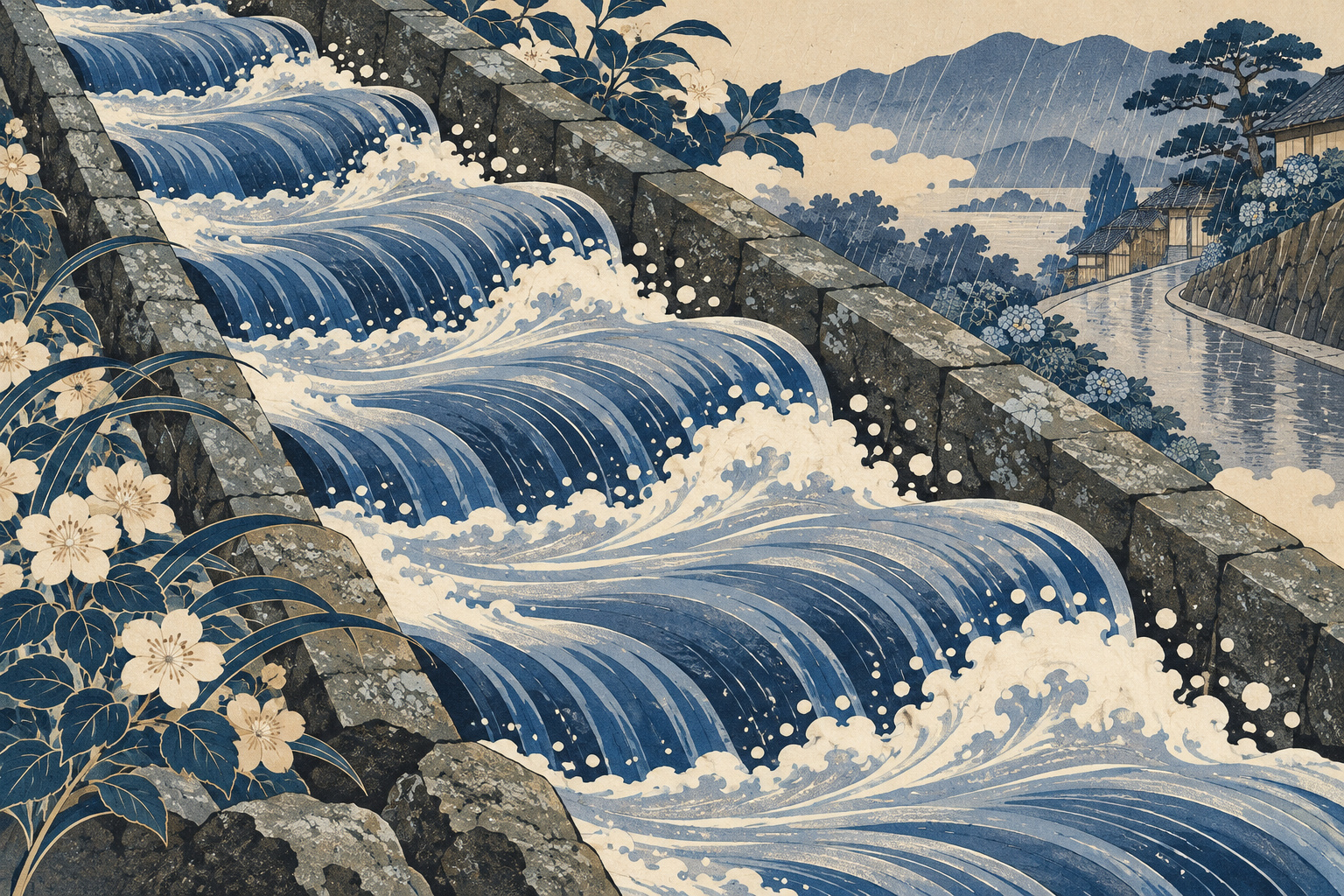 Why Water Forms Waves on Steep Slopes: Kyoto Research Questions the Smooth-Flow Assumption — AI editorial illustration