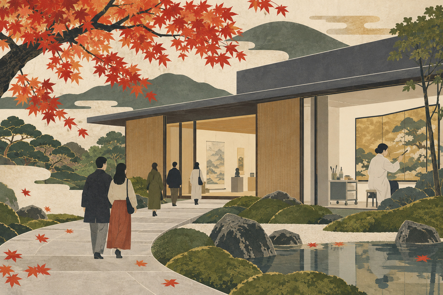 Before the doors reopen: caring for art and community in Tanabe — AI editorial illustration