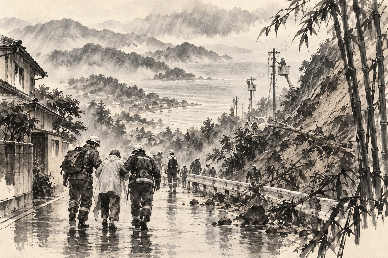 Typhoon rains leave Kanagawa and Chiba facing rescue and recovery work — editorial illustration