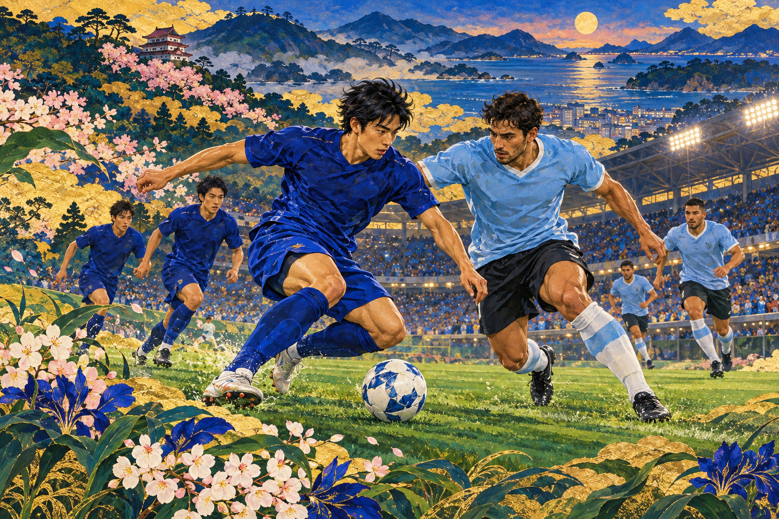 9月24日ウルグアイ戦の試合前展望 宮城で問う選手起用と連係 — AI生成の編集用イラスト