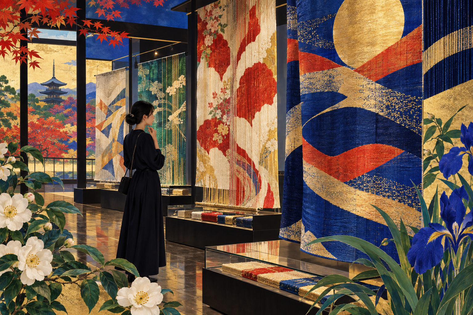 糸で描く近代の想像力 京都で山鹿清華回顧展、工芸と美術の接点をたどる — AI生成の編集用イラスト