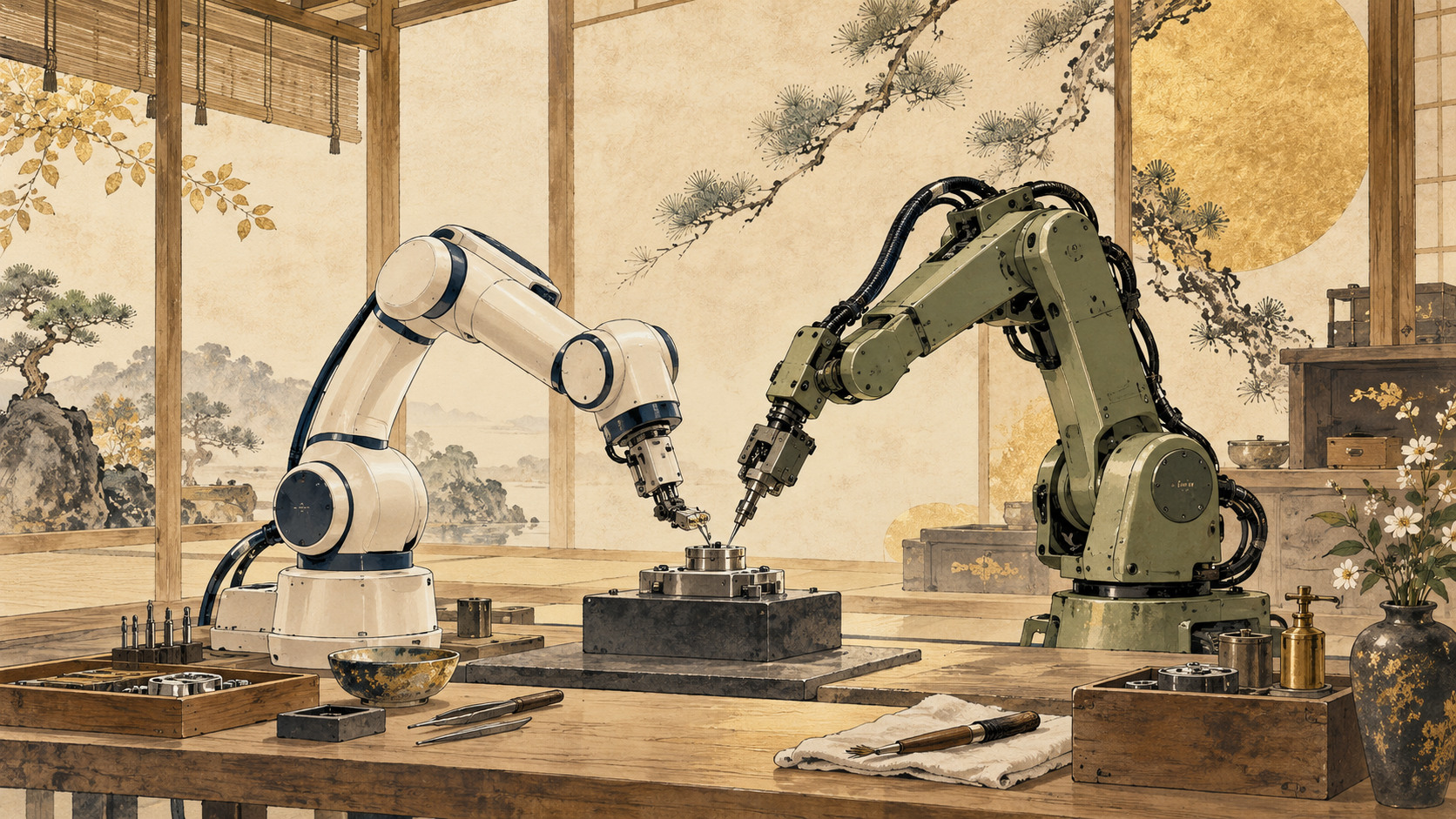 カナデン、米RSYNQに200万ドル出資――ロボット協調の実力 — editorial illustration