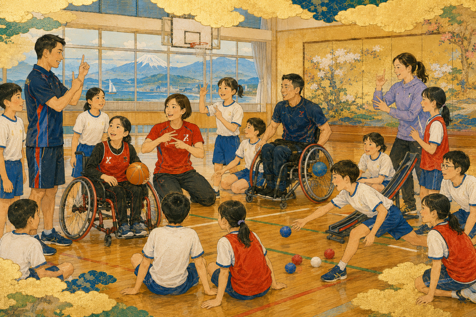 Deaf and para athletes teaching Kanagawa students with sign language, visual signals and adapted sports equipment