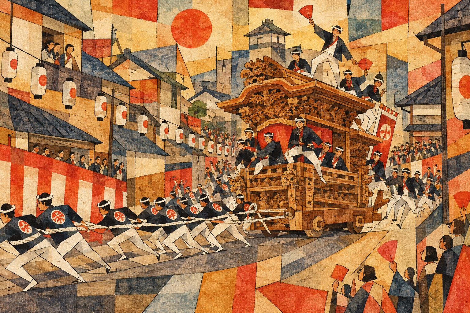 Kishiwada’s danjiri festival: the neighborhood behind the dramatic turn — AI-generated editorial illustration