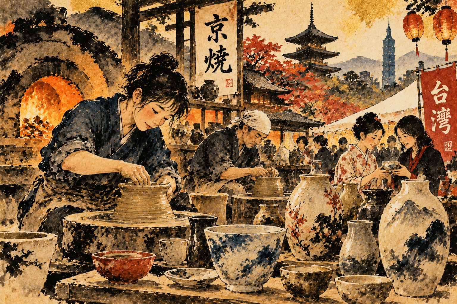 京都の陶芸祭「KYOPO」――50回目の刷新 — AI-generated editorial illustration inspired by Kishi Ganku