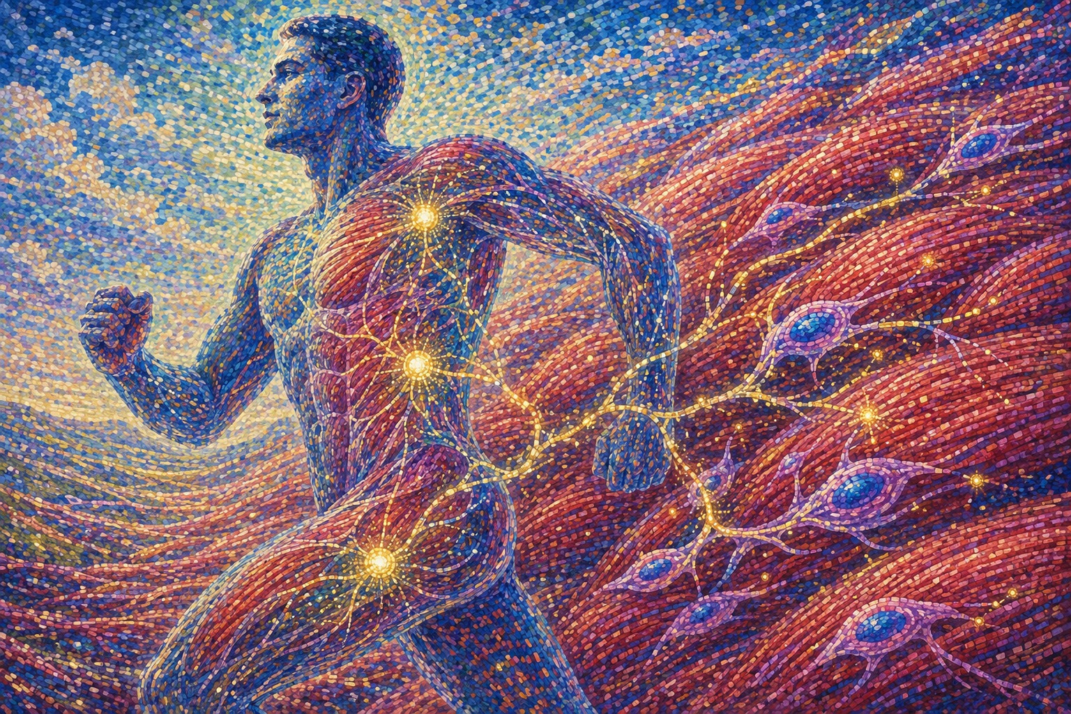 Muscle fibers, a satellite cell, HGF, c-Met and a trisulfide molecule