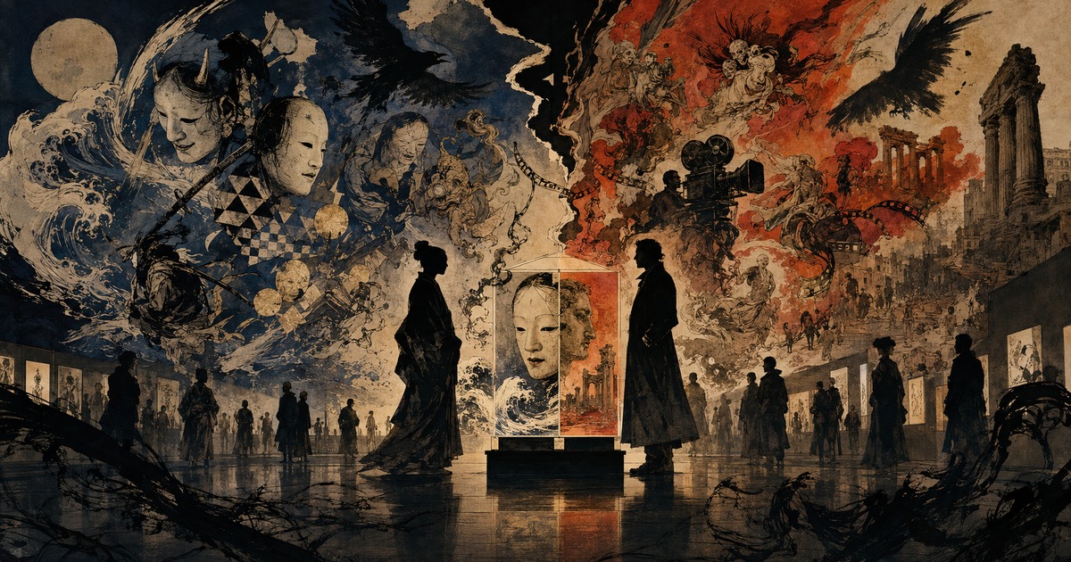 A Kawanabe Kyōsai-inspired theatrical confrontation between Yukio Mishima and Pier Paolo Pasolini on the exhibition’s final day