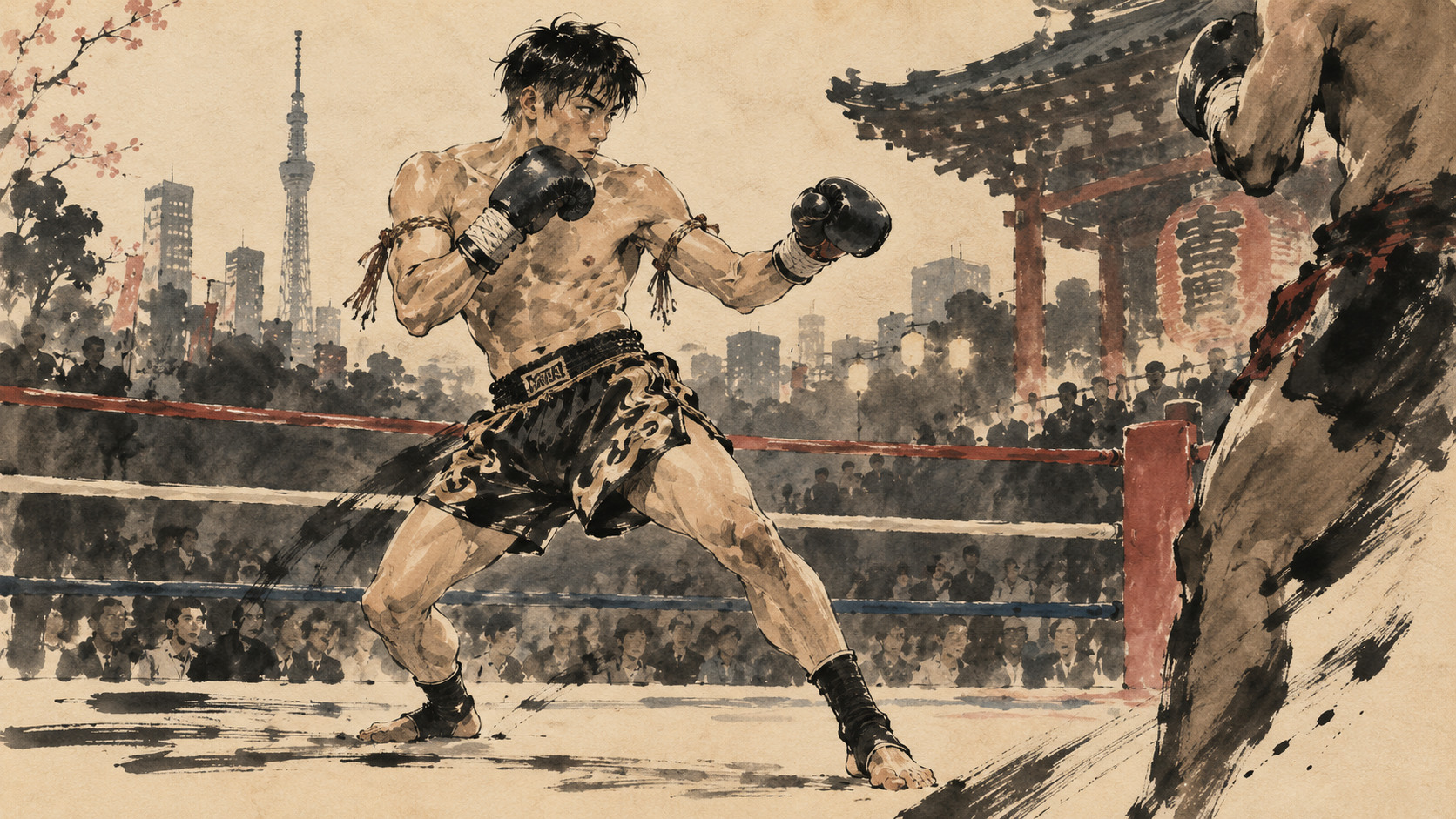 吉成名高、43連勝――東京のTKOに刻まれた技と歴史 — editorial illustration