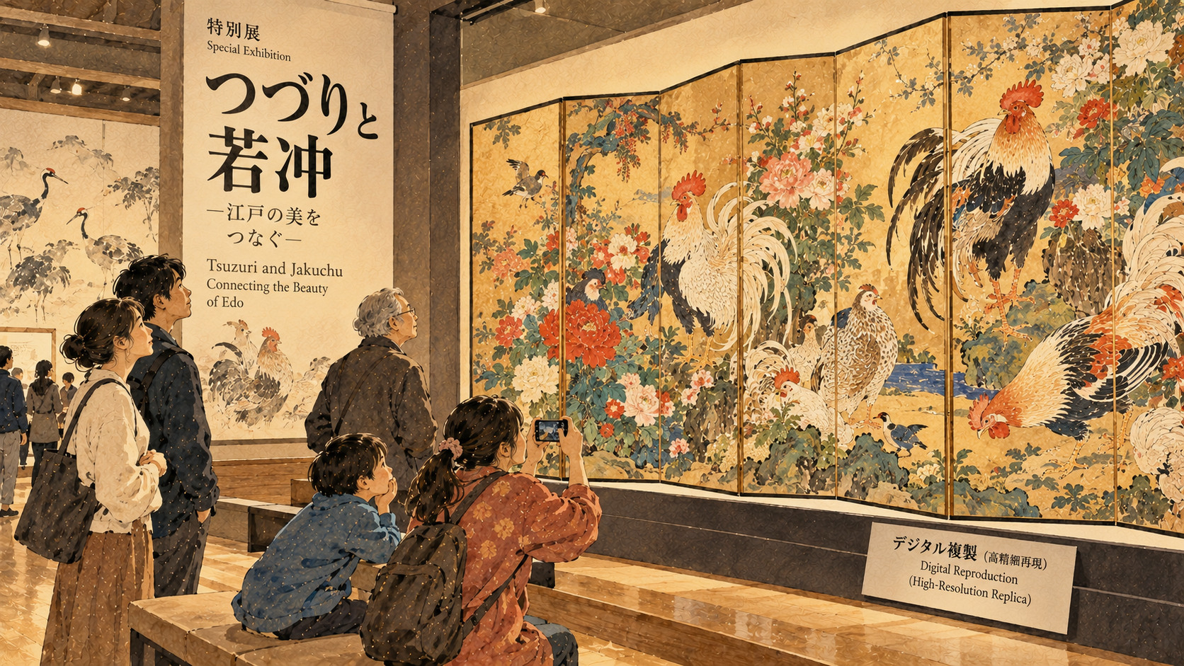 若冲の名画が長崎に――高精細複製は何を残せるか — editorial illustration