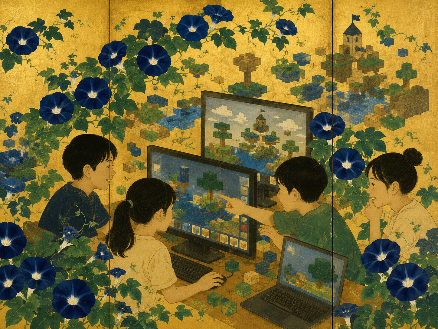 子どもたちがブロック世界でゲームを作る編集画