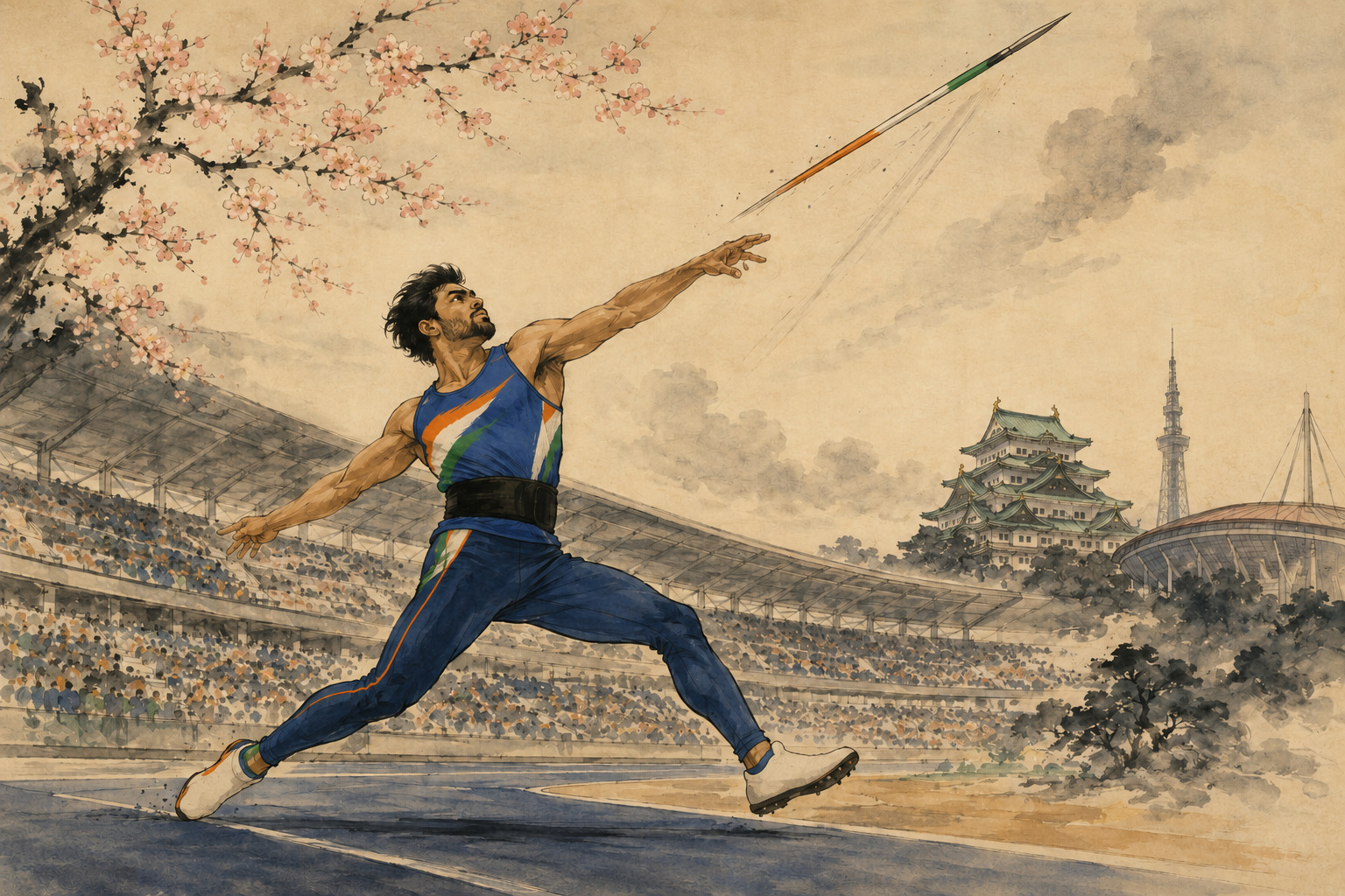 Editorial illustration for Neeraj Chopra Comes to Aichi Seeking a Third Asian Games Gold