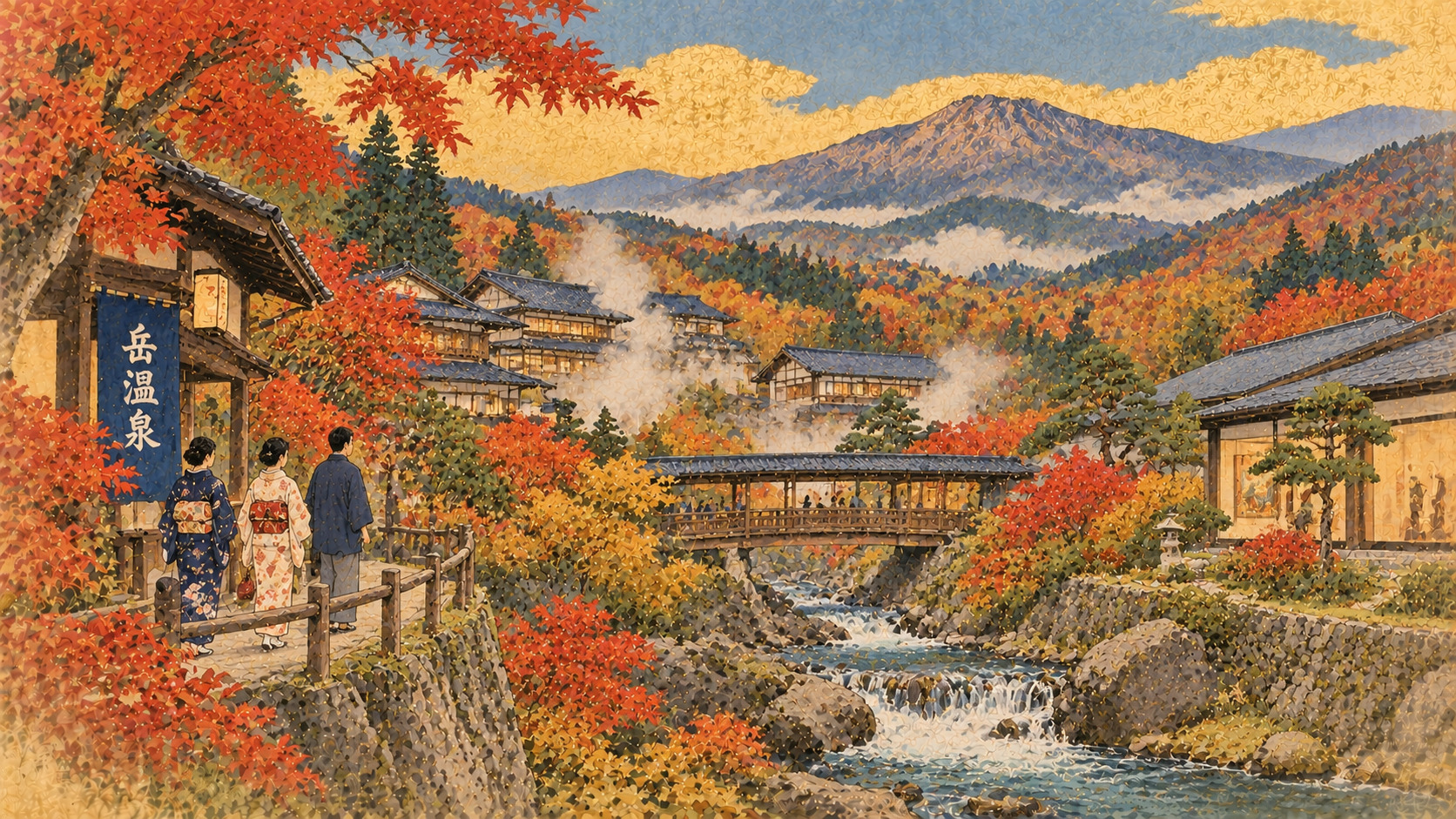 The Real Sky of Nihonmatsu: Art, Autumn and Hot Springs — AI editorial illustration inspired by Ota Shumin