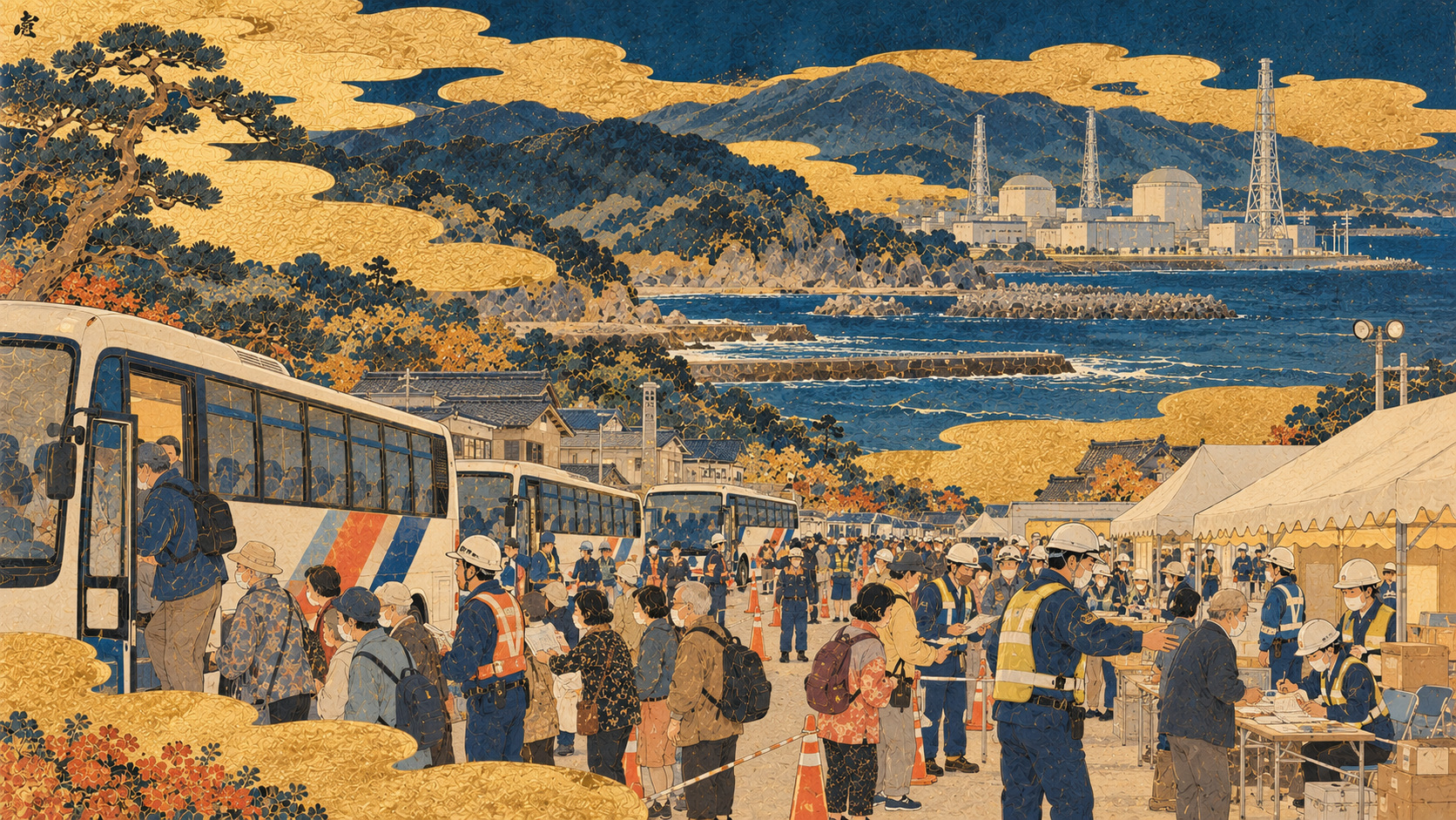 原発事故を想定した新潟の広域避難訓練――住民の移動を検証 — editorial illustration / 編集イラスト