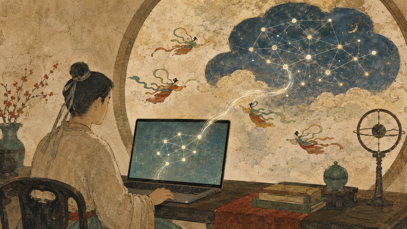 楽天と日本HPの端末内AIとクラウドAIを描いた報道イラスト