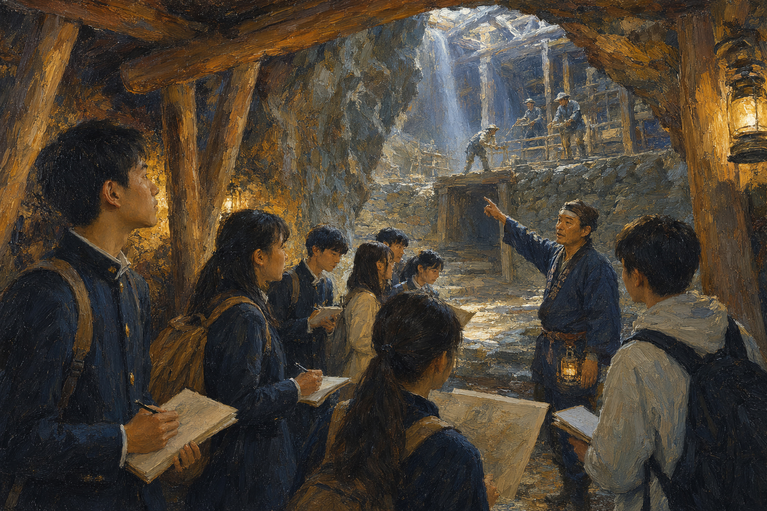 佐渡金山を調査する学生