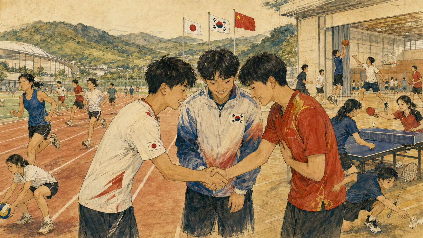 佐賀に集う日本韓国中国の青少年選手