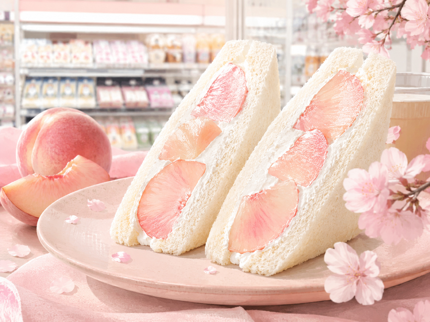セブンの桜ピーチサンド、春色に更新のイラスト