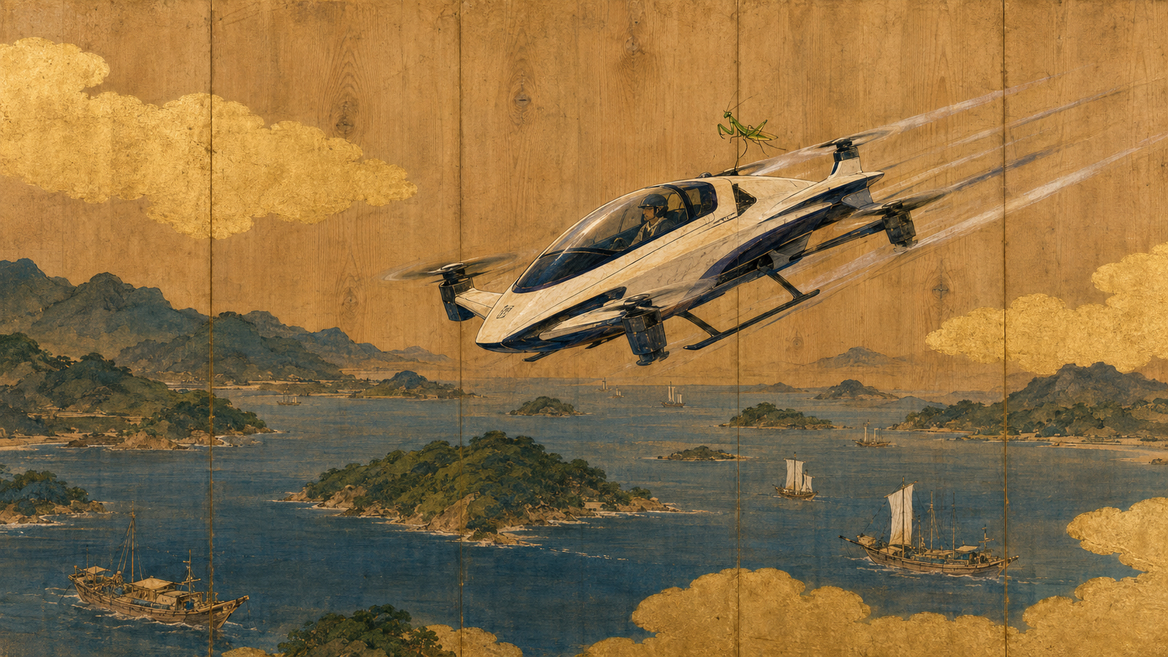 瀬戸内海上空を飛ぶSkyDriveの空飛ぶクルマ