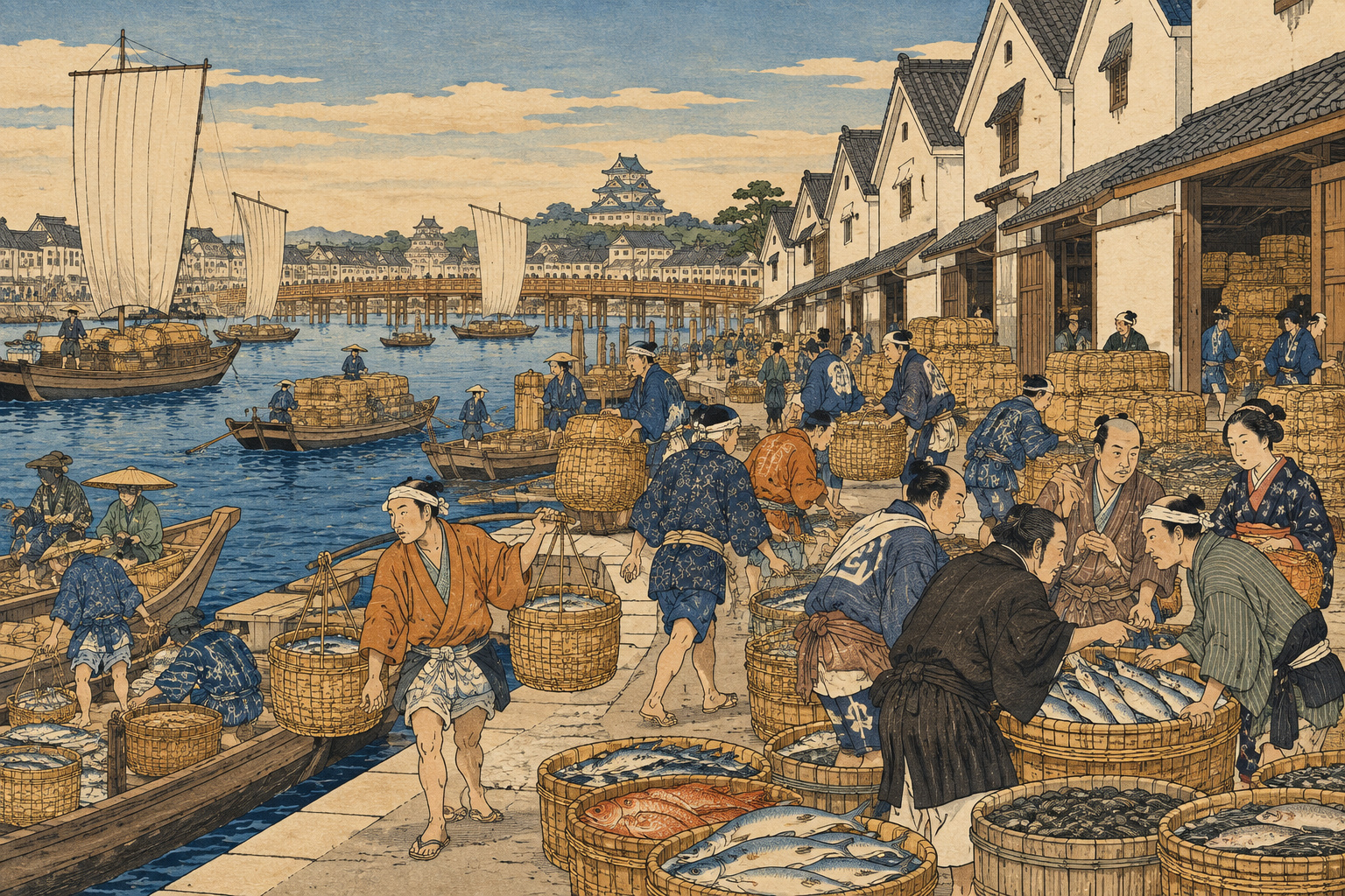 編集用イラスト：今日のアート：初代長谷川貞信　商いがつくる大阪の風景