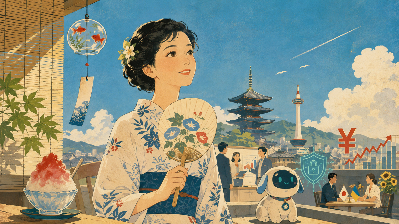 Japan.co.jp July 3 edition in Shōwa-modern summer poster style