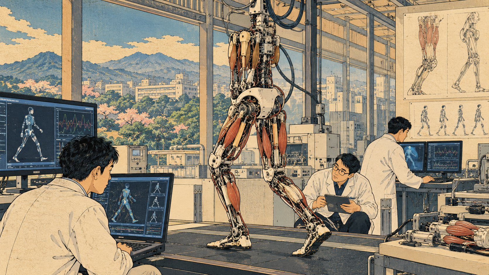 脚の「反射」で歩くロボット――東北大、機械の仕組みを制御に生かす — editorial illustration