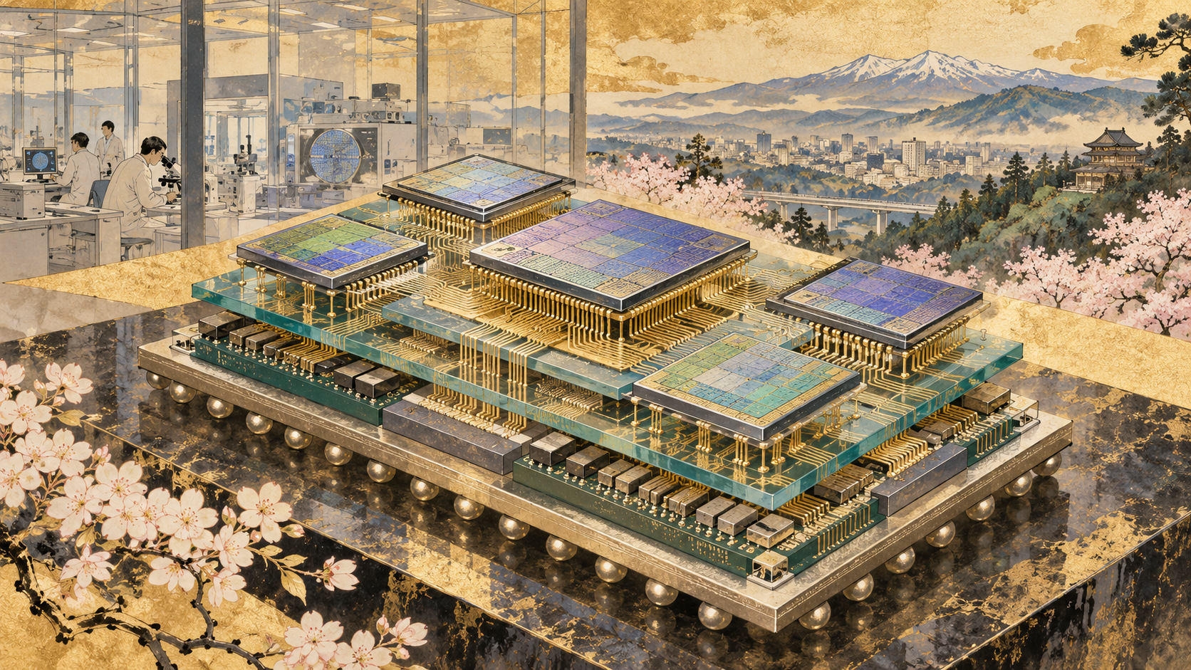 微細化だけでは勝てない――東北大学「T-CHIPS」が挑む半導体後工程の革新 — editorial illustration