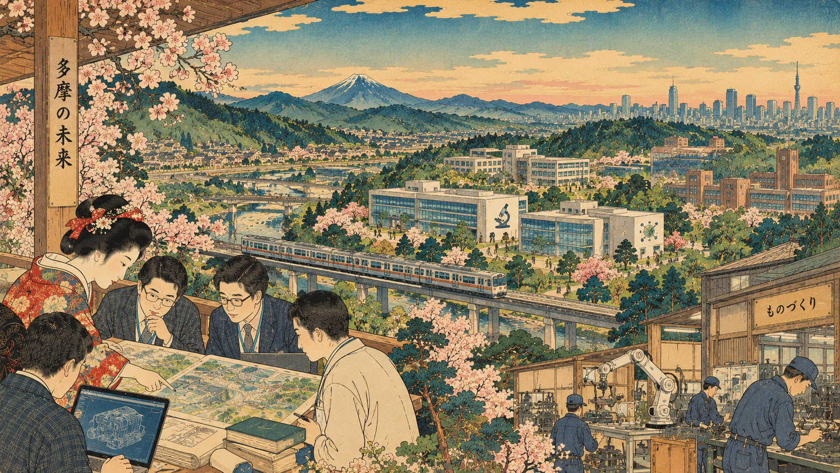 From Tama to Tomorrow: Western Tokyo’s Search for New Businesses — editorial illustration