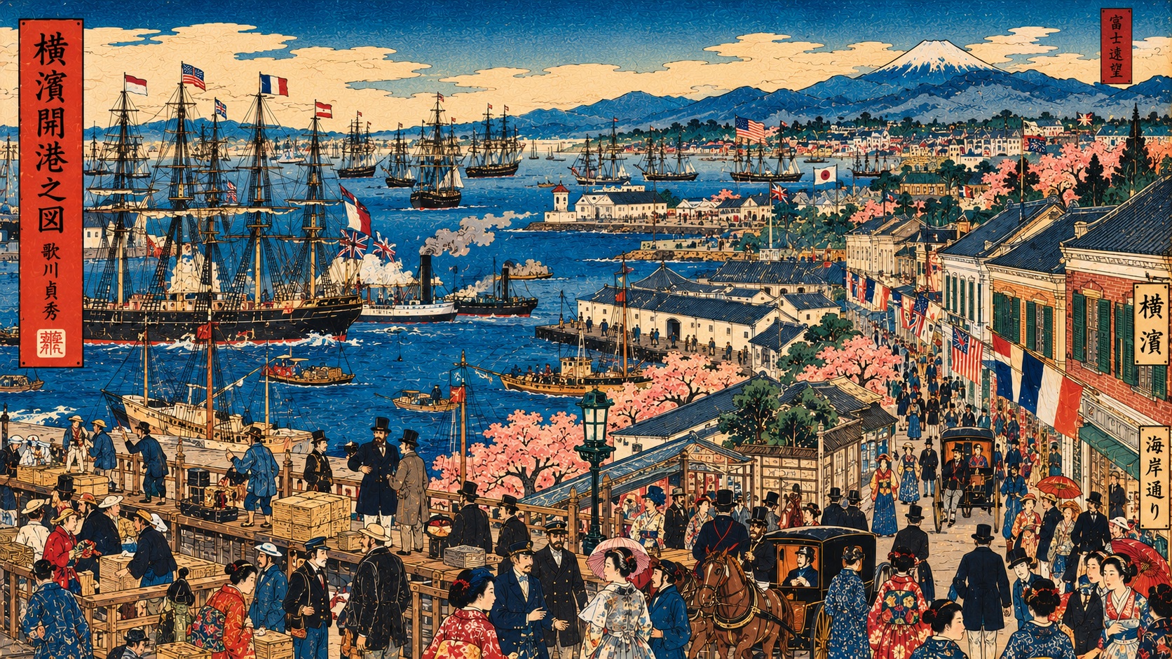 Utagawa Sadahide: Yokohama Opens to the World — AI-generated editorial interpretation, not original print