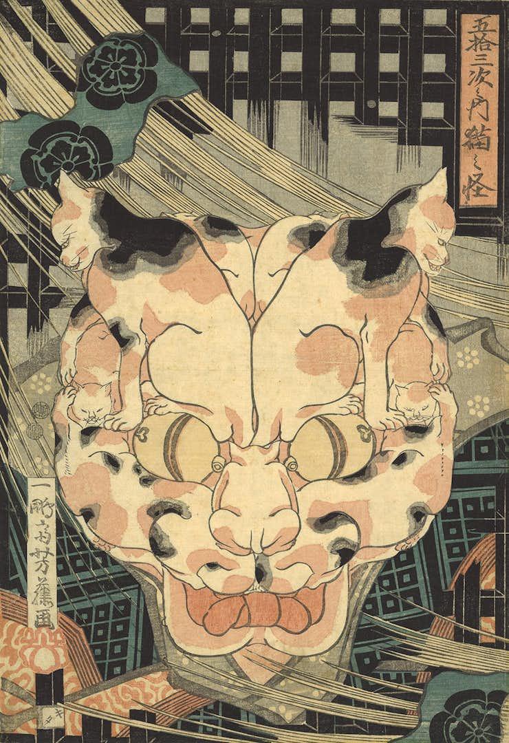Contemporary editorial illustration inspired by Yoshifuji; not the original museum-held woodblock print.
