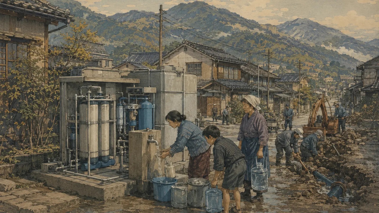 水道管の終点で水を回す