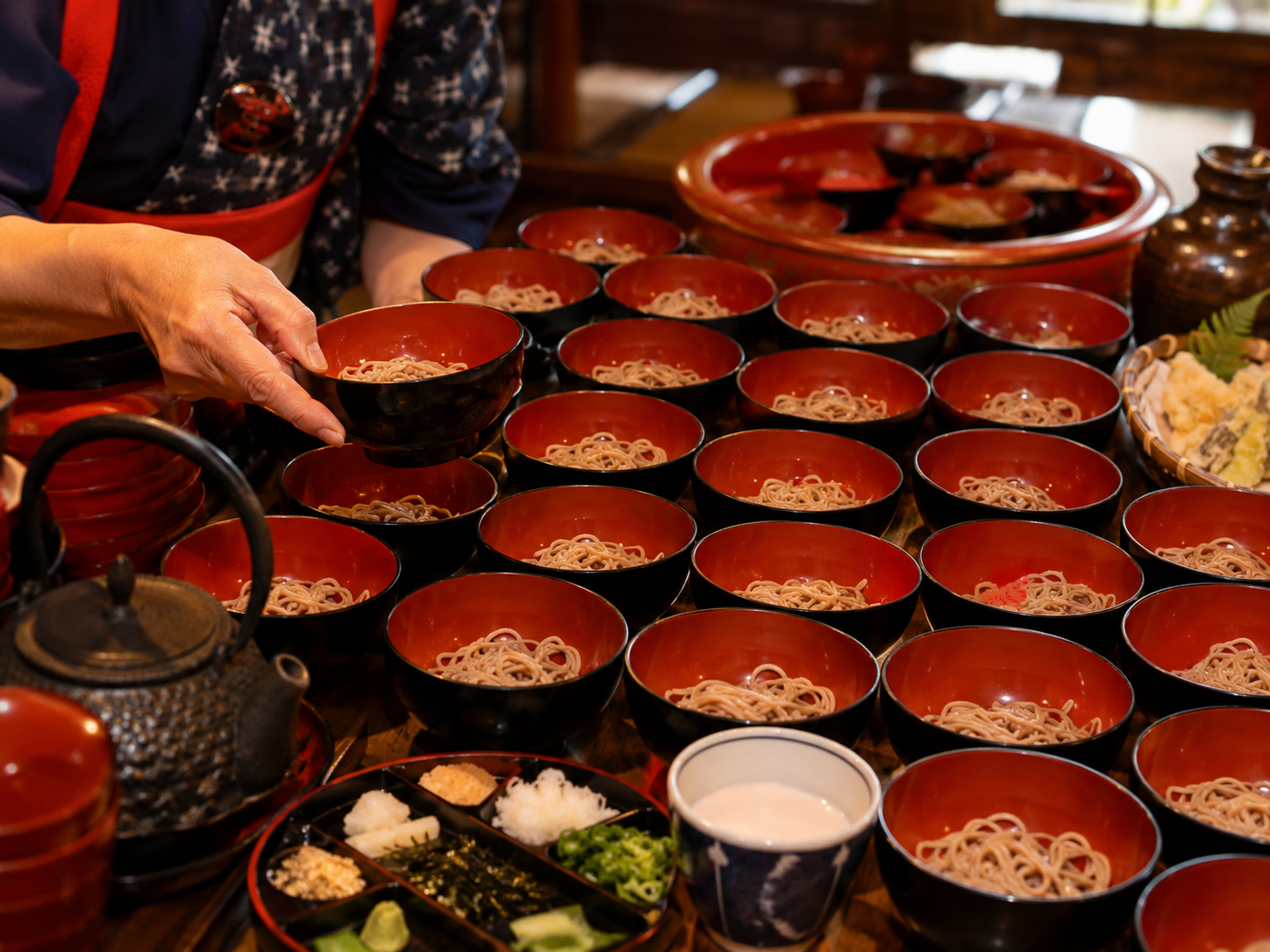 わんこそば。小椀に次々とそばを入れる岩手のもてなし料理。
