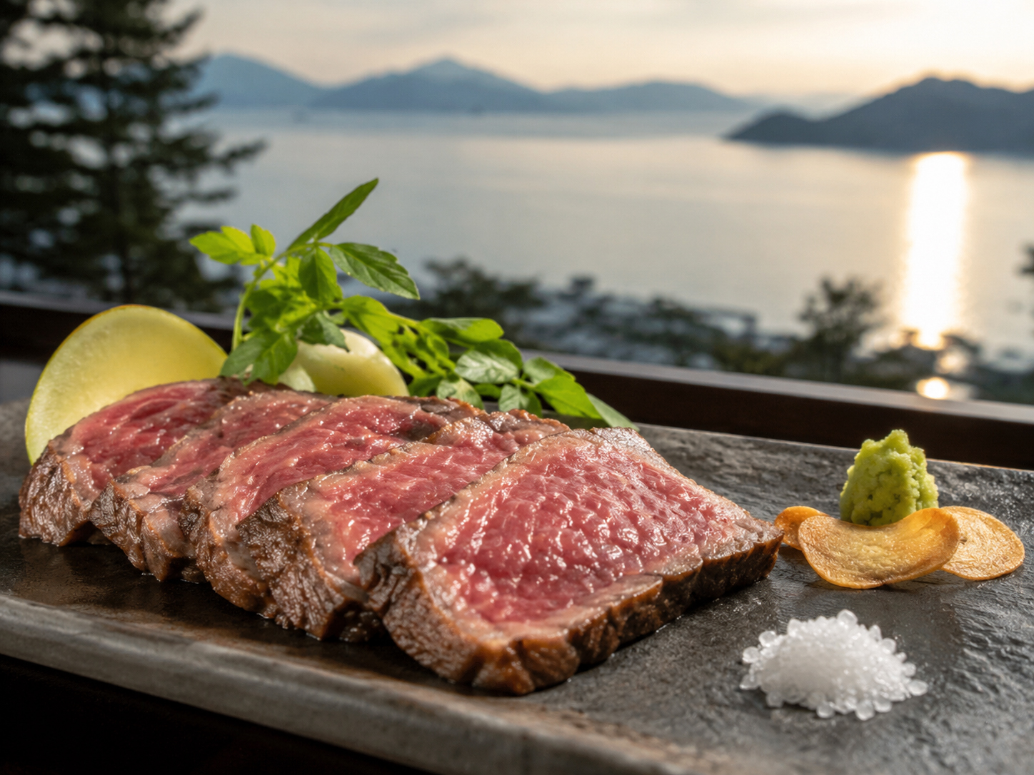 オリーブ牛ステーキ。小豆島オリーブと讃岐牛から生まれた香川のブランド牛。