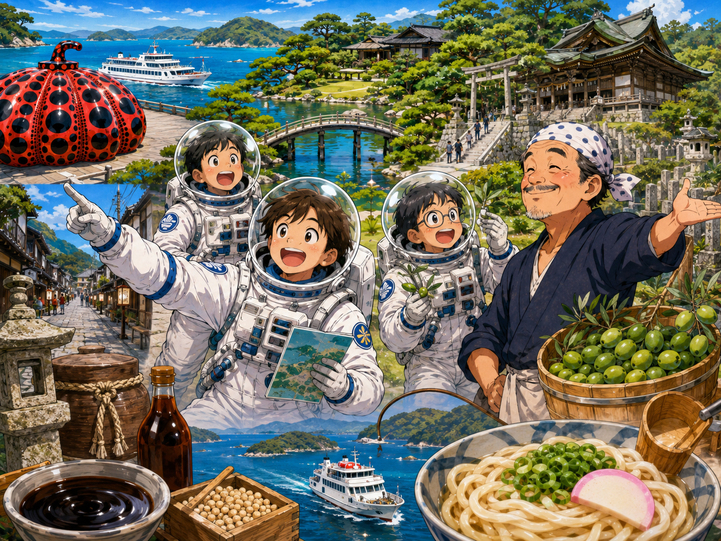 直島アート、栗林公園、金刀比羅宮、小豆島文化を学ぶ宇宙飛行士