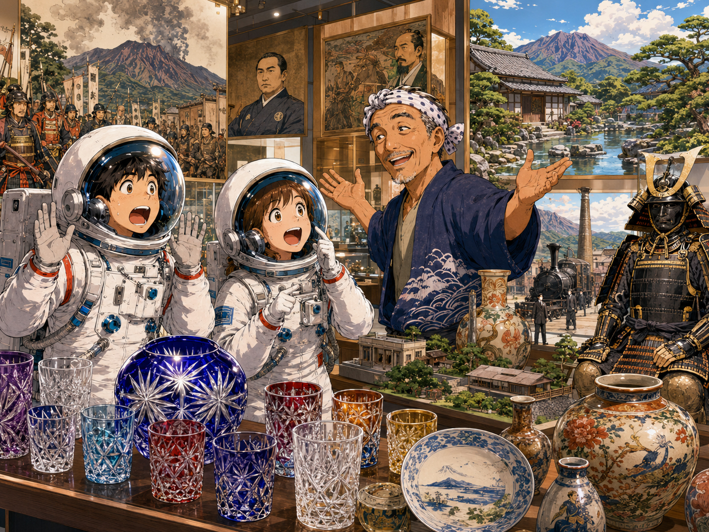 薩摩切子、知覧、島津、仙巌園、薩摩文化を学ぶ宇宙飛行士