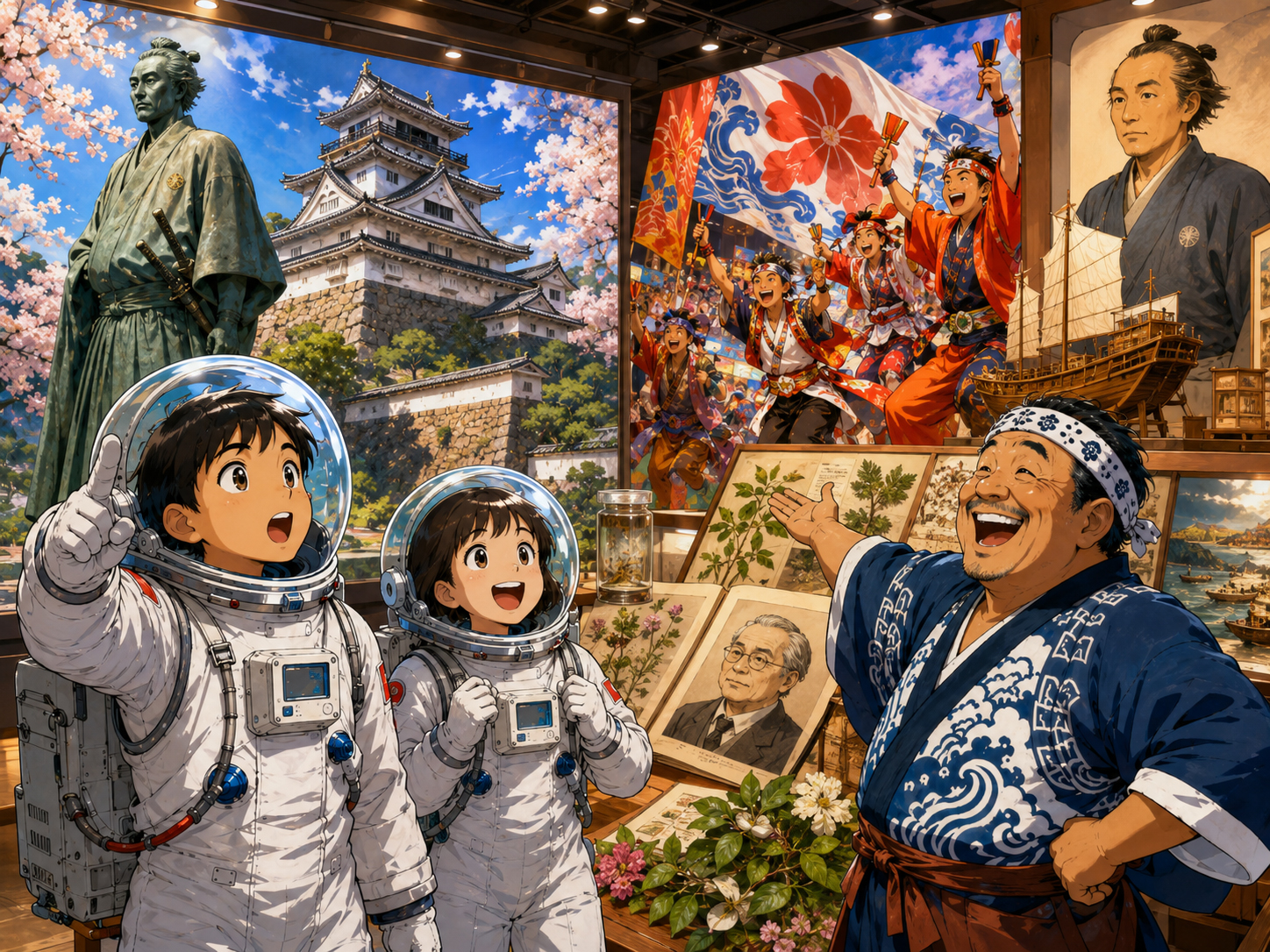 坂本龍馬、高知城、よさこい、牧野富太郎を学ぶ宇宙飛行士