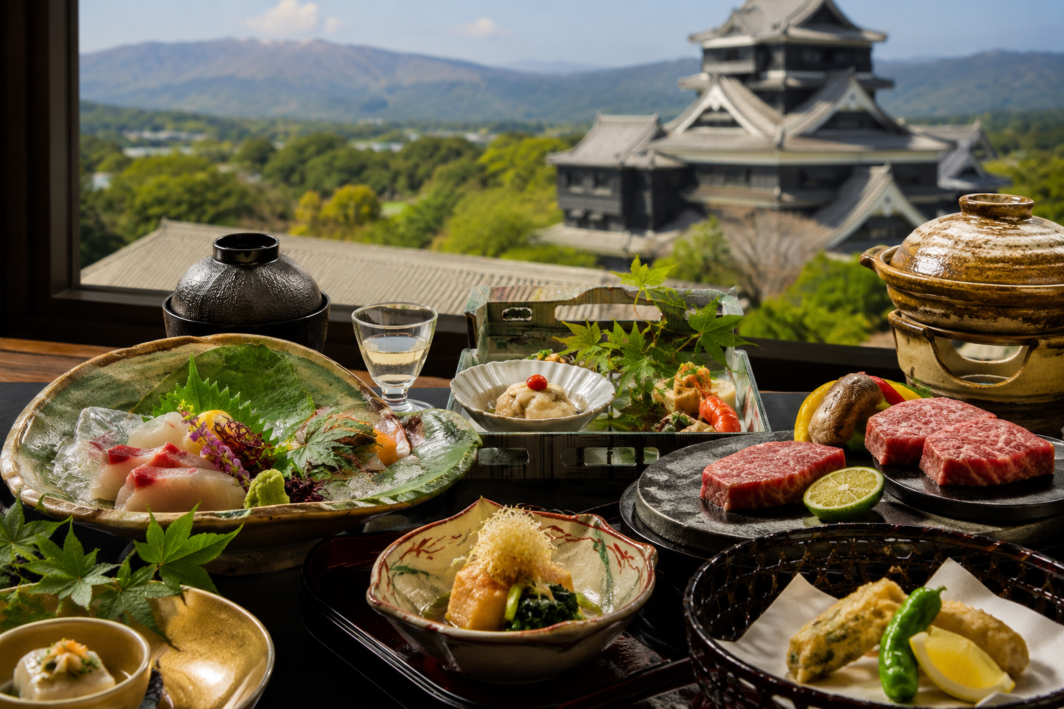 熊本城、阿蘇、天草を思わせる熊本の食卓。
