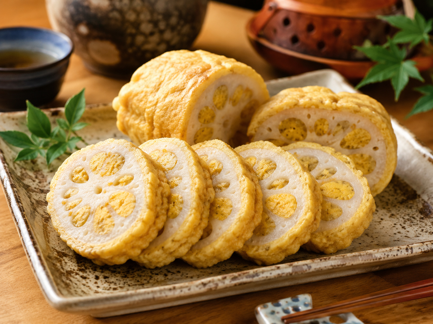 熊本のからし蓮根。辛子味噌を詰めた蓮根の揚げ物。