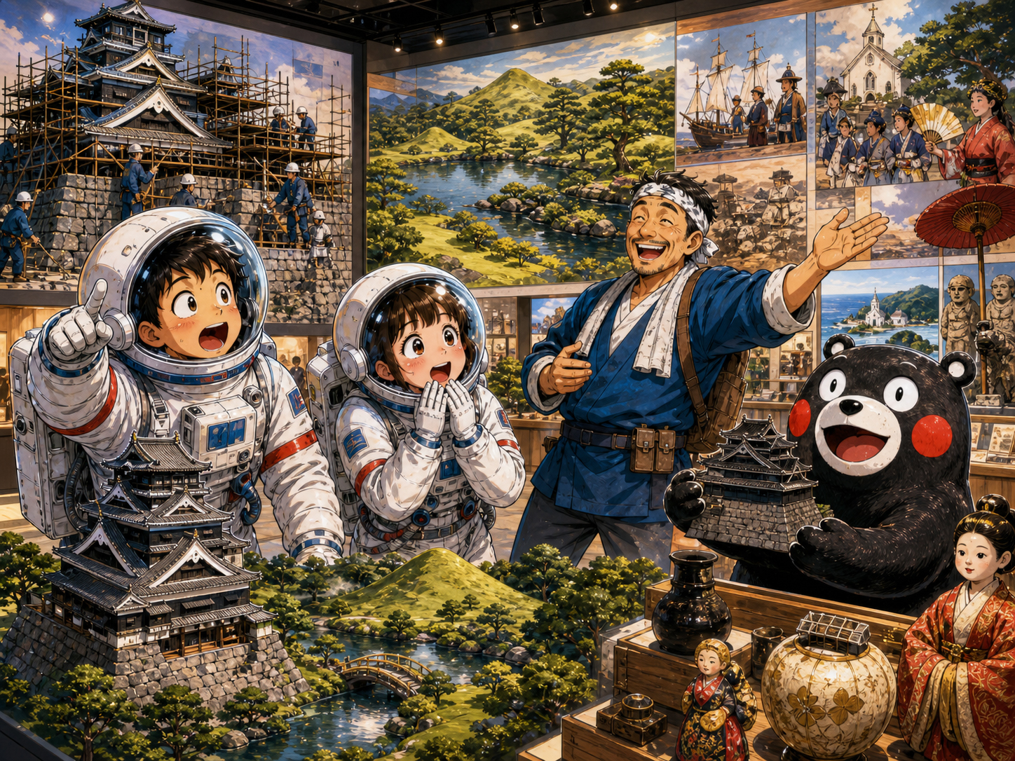 熊本城、水前寺、天草、くまモン文化を学ぶ宇宙飛行士