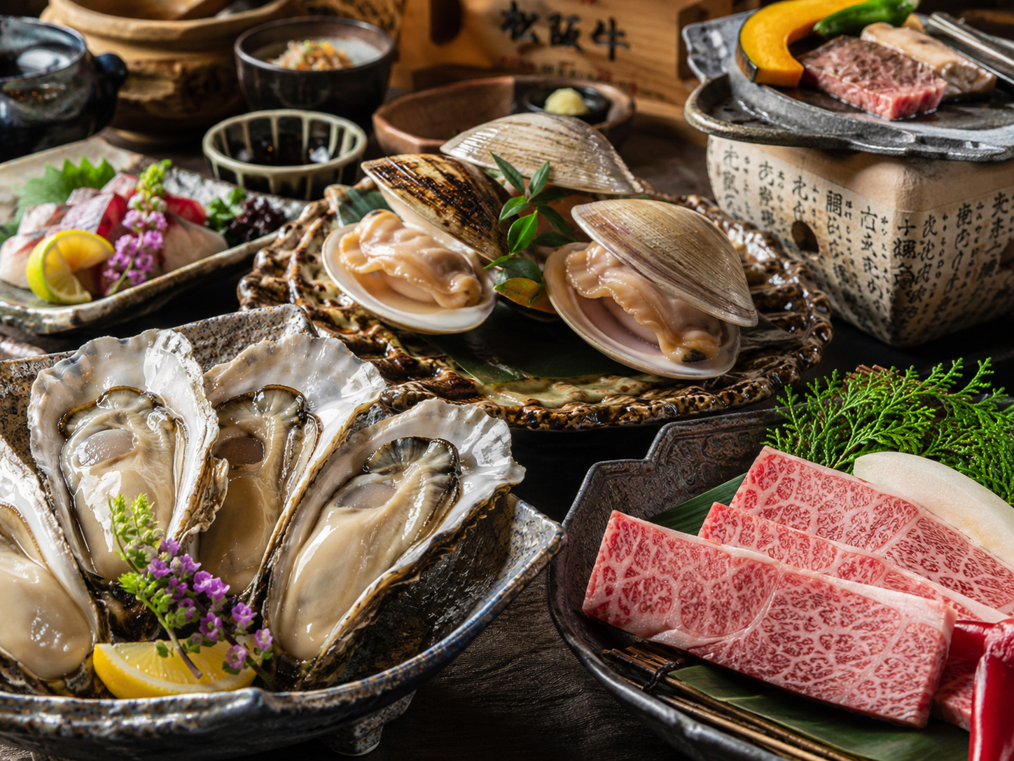 浦村牡蠣、桑名の蛤、伊賀牛を思わせる三重の地域食。