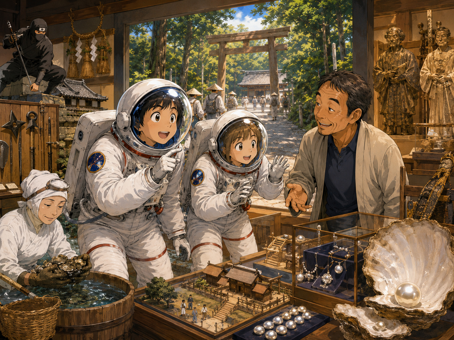 伊賀忍者、真珠、伊勢神宮、海女文化を学ぶ宇宙飛行士
