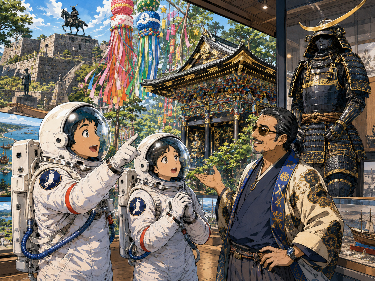 伊達政宗、瑞鳳殿、仙台七夕を学ぶ宇宙飛行士