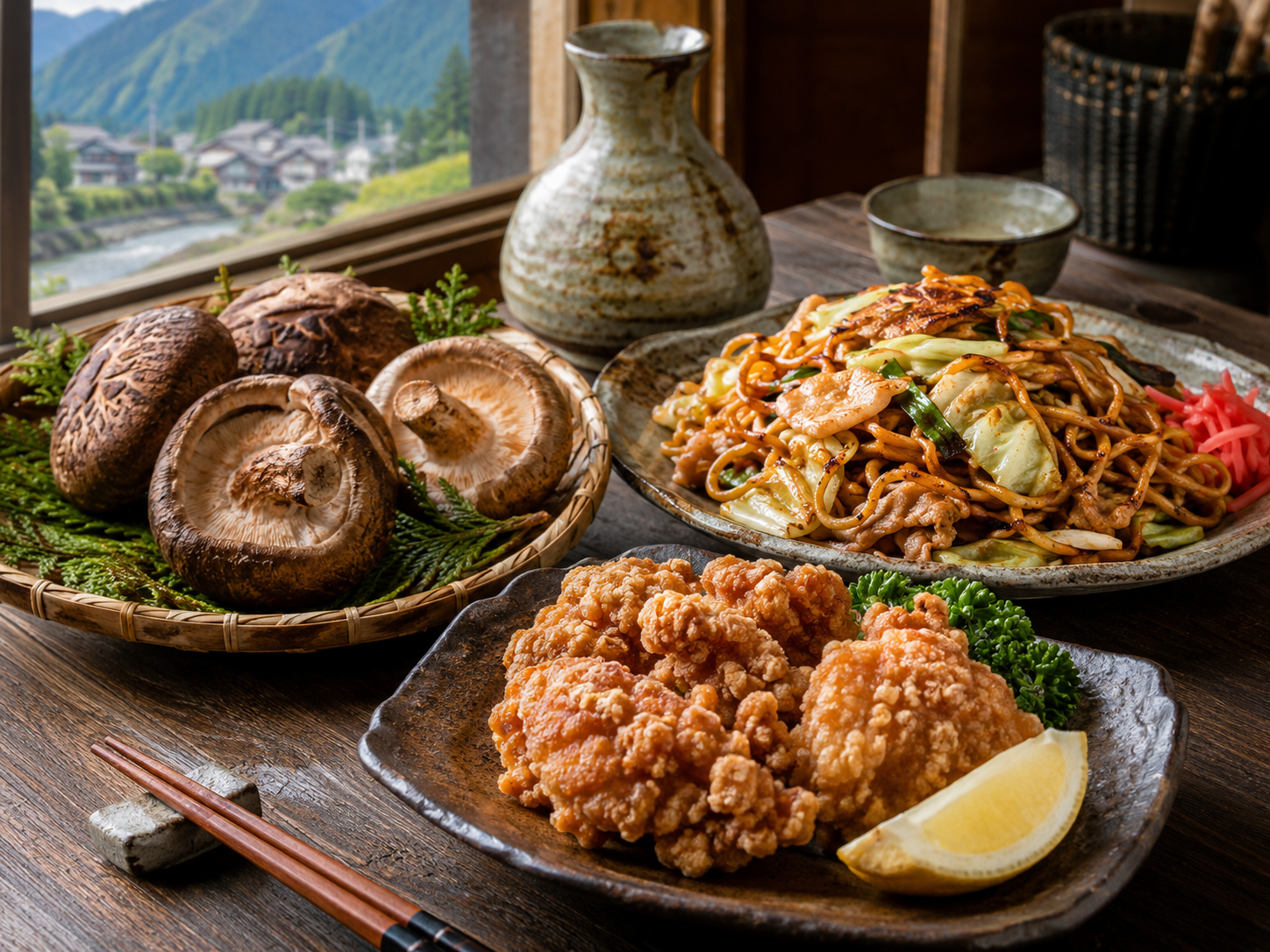 大分しいたけ、日田やきそば、中津からあげ、柚子胡椒。